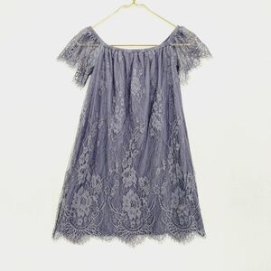 American Eagle Outfitters Purple Lace Floral Mini Off Shoulder Dress P473
